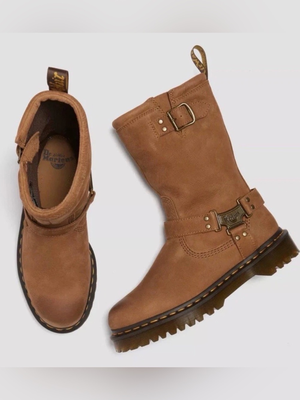 Dr Martens Aniston HI Tumble Nubuck Biker Boots Desert Brown Womens Sz 10M NEW - Picture 7 of 16